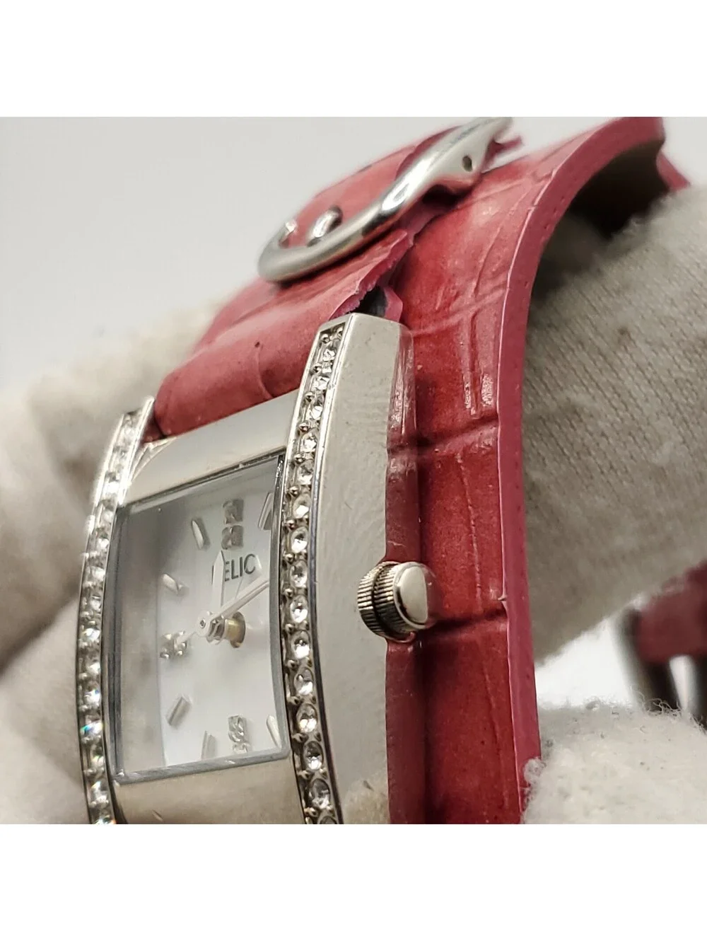 Relic Quartz Watch Women Square 22mm Rhinestones MOP Dial New Battery